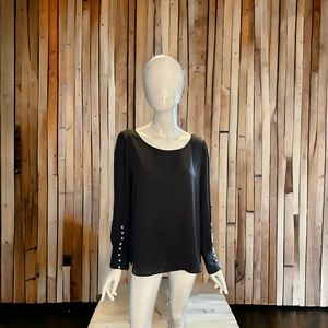 Express M Black Blouse Pearls